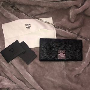 MCM Large Patricia Visetos Canvas Wallet w/ Chain